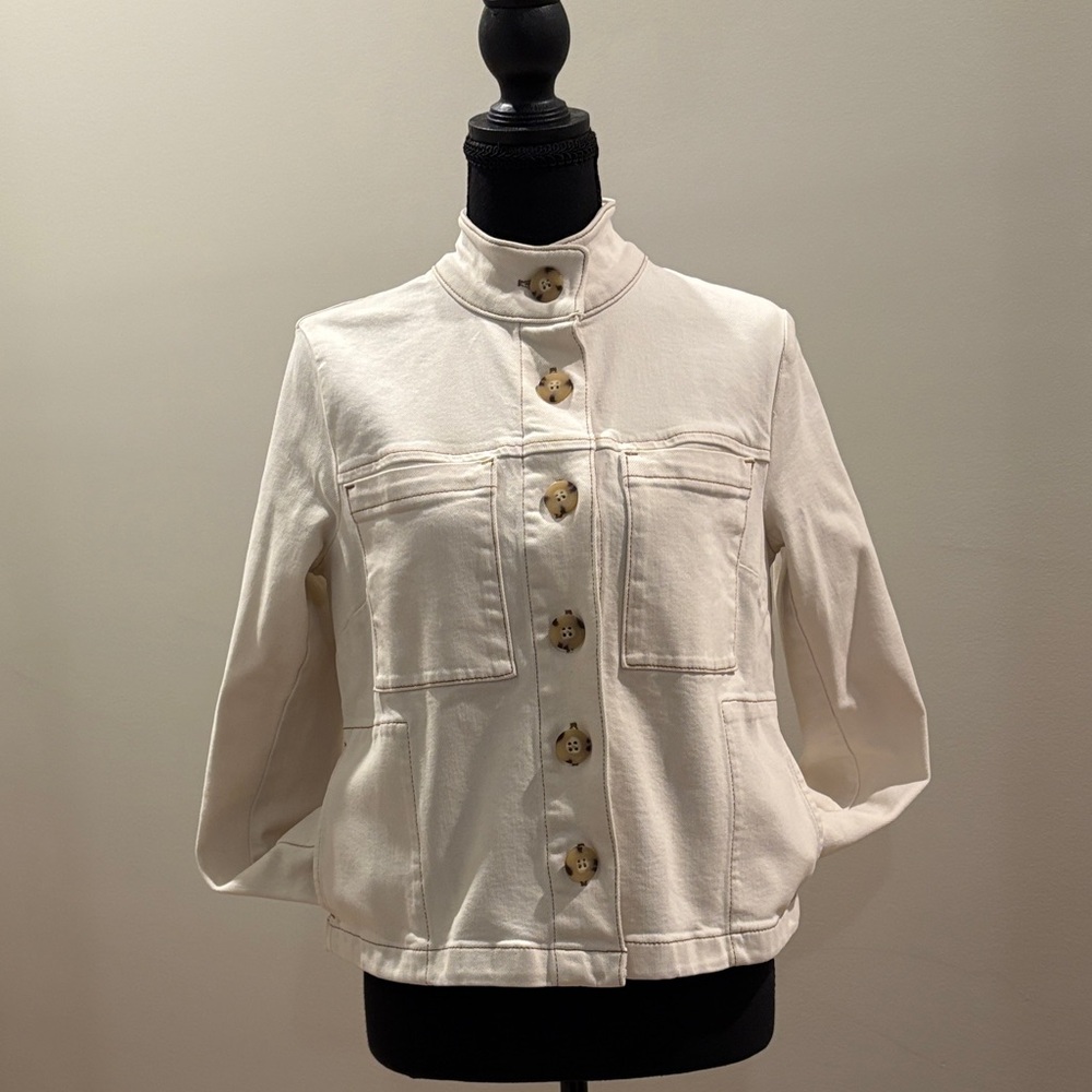 J. Jill Cream Jean Jacket with Button Detail - Picture 5 of 6